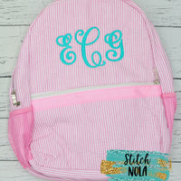 Personalized Seersucker Backpack with Name or Monogram, Seersucker Diaper Bag, Seersucker School Bag, Seersucker Bag, Diaper Bag, School Bag, Book