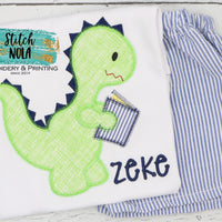 Personalized Back to School Girl Dinosaur with Book Applique Shirt