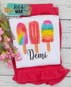 Personalized Rainbow Popsicle Trio Printed Shirt