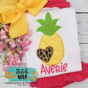 Personalized Pineapple With Leopard Heart Applique Shirt