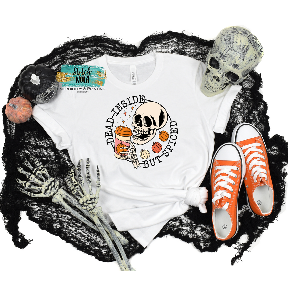 Adult Halloween Dead Inside but Spiced Printed Tee