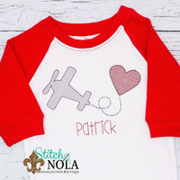 Personalized Valentine Airplane with Heart Sketch Shirt