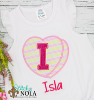 Personalized Valentine Alpha on Heart Applique Shirt
