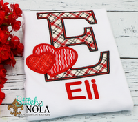 Personalized Valentine Alpha with Hearts Applique Shirt
