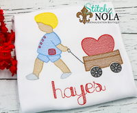 Personalized Valentine Child Pulling Heart in Wagon Sketch Shirt
