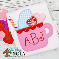 Personalized Valentine Coffee Cup with Monogram Applique Shirt