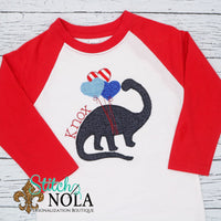 Personalized Valentine Dinosaur with Heart Balloons Applique Shirt
