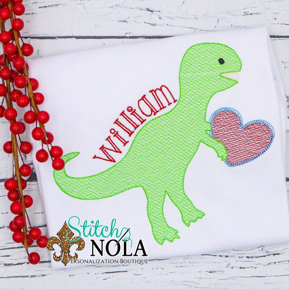 Personalized Valentine Dinosaur with Heart Sketch Shirt