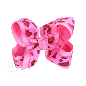 Valentine Glitter Heart Bows (Hot Pink)
