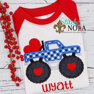 Personalized Valentine Monster Truck with Heart Applique Shirt