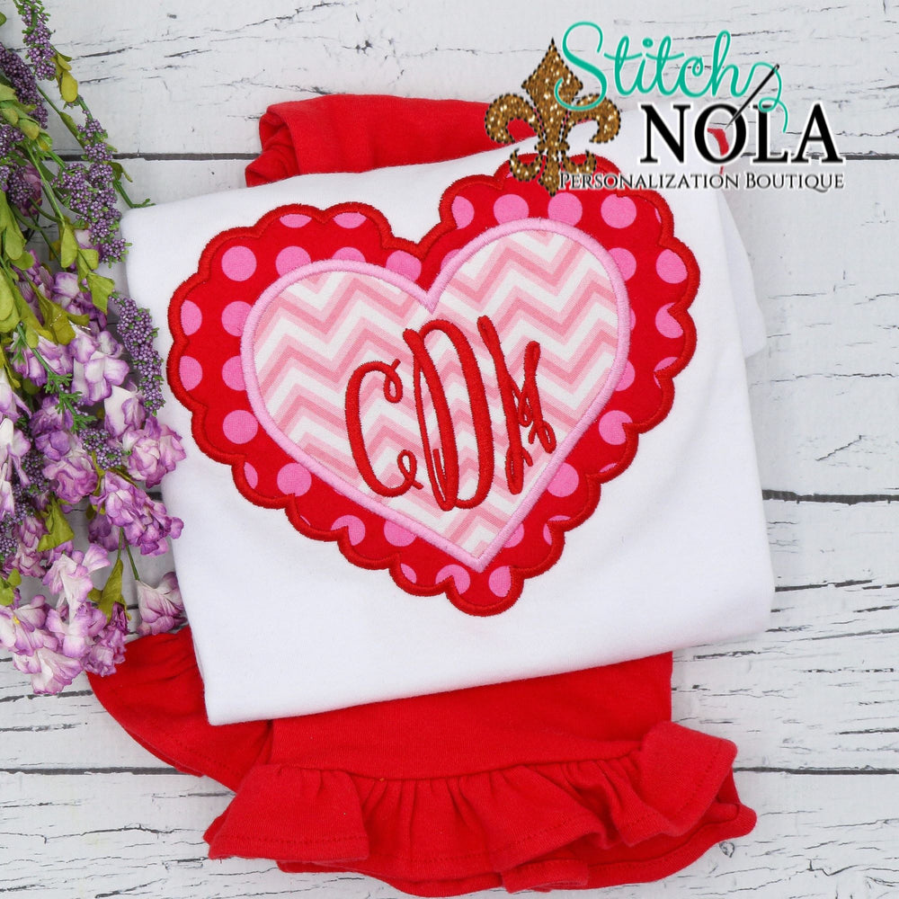 Personalized Valentine Scallop Heart with Monogram Applique Shirt