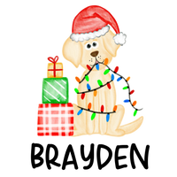 Christmas Dog with Santa Hat & Lights Printed Shirt
