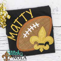 Personalized Black and Gold Football with Fleur de lis on Colored Garment
