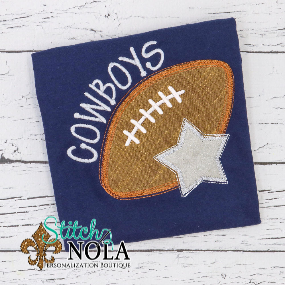 Personalized Blue and Silver Football Applique Colored Garment