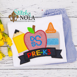 Personalized Back to School Trio Applique with Banner Shirt