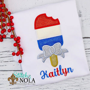 Personalized Patriotic Popsicle With Bow Applique Shirt