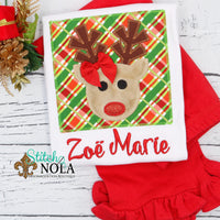 Personalized Christmas Reindeer Square Applique Shirt
