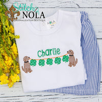 Personalized St. Patrick's Day Puppy with 4 Leaf Clover Banner Sketch Shirt
