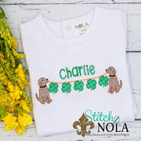 Personalized St. Patrick's Day Puppy with 4 Leaf Clover Banner Sketch Shirt
