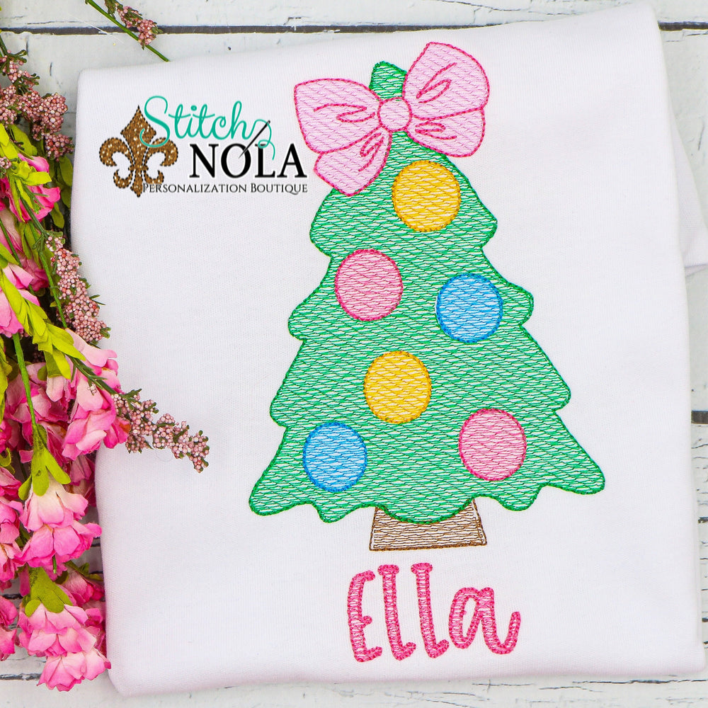 Personalized Christmas Tree with Bow Sketch Shirt