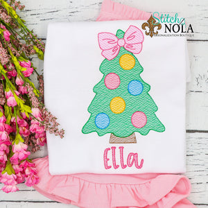 Personalized Christmas Tree with Bow Sketch Shirt