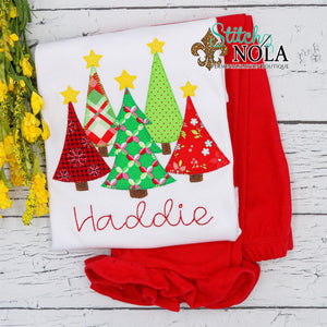 Personalized Christmas Tree Bunch Applique Shirt