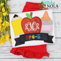 Personalized Back to School Trio Applique with Banner Shirt

