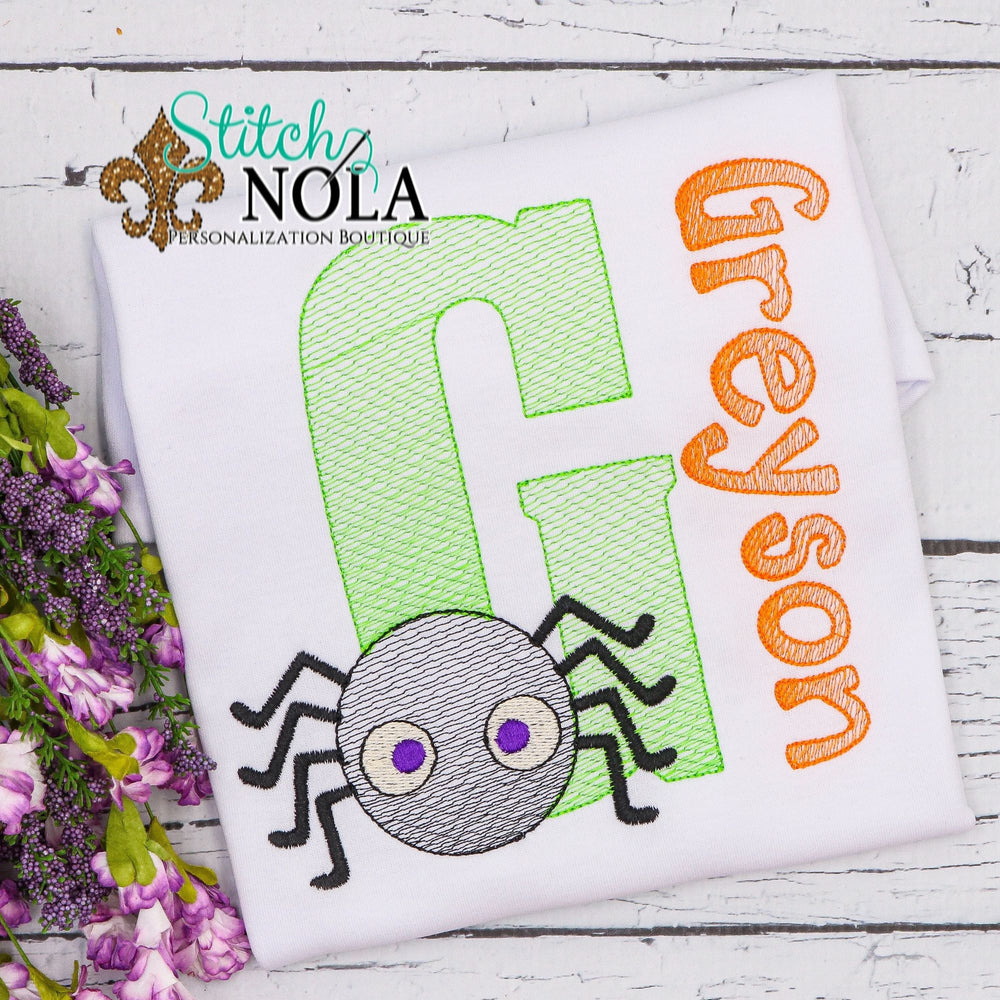 Personalized Halloween Alpha with Spider Sketch Shirt