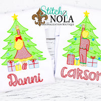 Personalized Child Decorating Christmas Tree Sketch Shirt