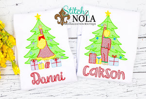 Personalized Child Decorating Christmas Tree Sketch Shirt