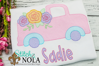 Personalized Spring Truck with Flowers Sketch Shirt
