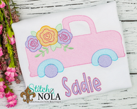 Personalized Spring Truck with Flowers Sketch Shirt

