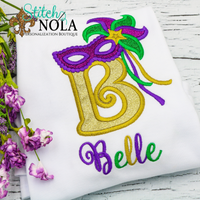 Personalized Mardi Gras Alpha with Mask Applique Shirt
