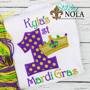 Personalized 1st Mardi Gras with Crown Applique Shirt