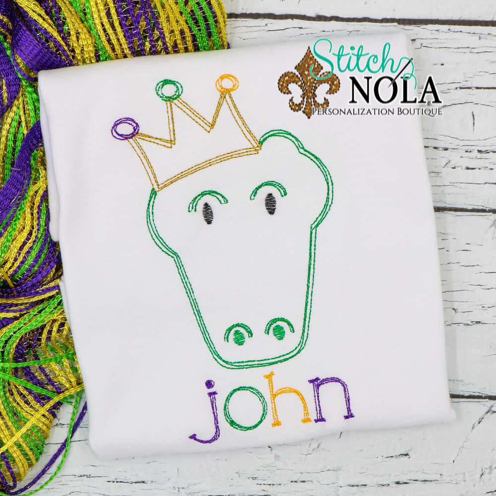 Personalized Mardi Gras Alligator with Crown Sketch Shirt