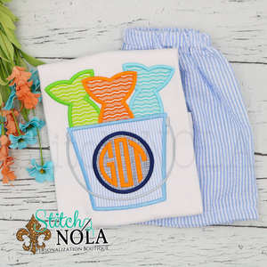 Personalized Fish Bucket with Monogram Applique Shirt