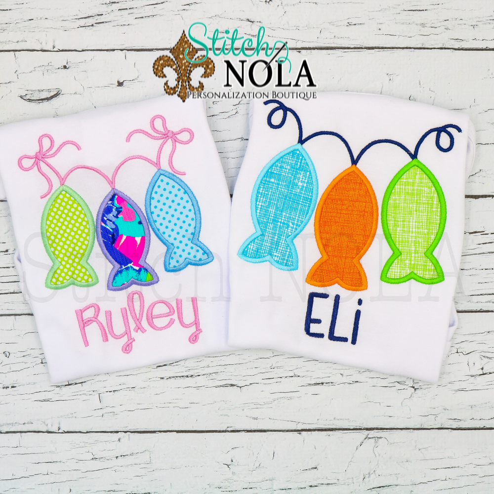 Personalized Fish Trio on a Line Applique Shirt