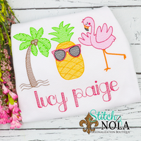 Personalized Palm Tree Pineapple Flamingo Summer Trio Sketch Shirt
