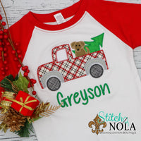 Personalized Christmas Tree Truck with Dog Applique Shirt