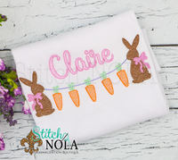 Personalized Easter Carrot Banner with Bunnies Sketch Shirt
