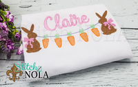 Personalized Easter Carrot Banner with Bunnies Sketch Shirt
