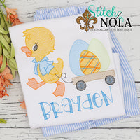 Personalized Easter Chick Pulling Eggs in Wagon Sketch Shirt
