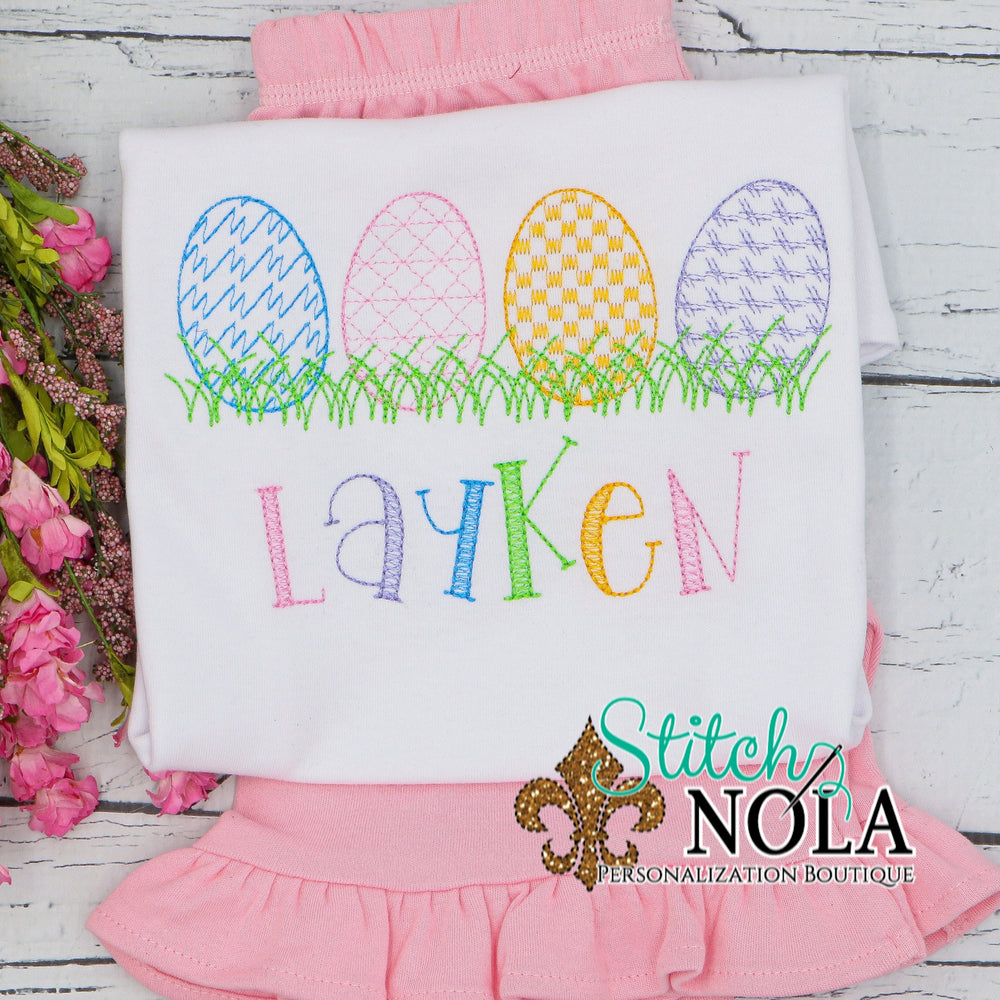 Personalized Vintage Easter Eggs in Grass Sketch Shirt