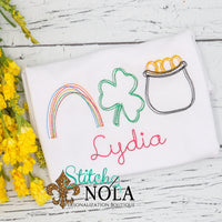 Personalized St. Patrick's Day Rainbow, Clover, & Pot of Gold Trio Sketch Shirt
