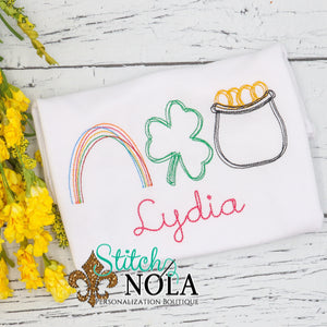 Personalized St. Patrick's Day Rainbow, Clover, & Pot of Gold Trio Sketch Shirt