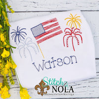 Personalized American Flag With Fireworks Sketch Shirt