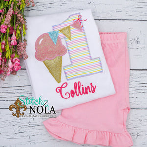 Personalized Birthday Ice Cream with Banner Appliqué Shirt
