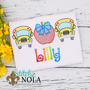 Personalized Back to School Bus and Apple Trio Sketch Shirt
