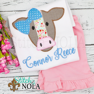 Personalized Cow with Bow Applique Shirt