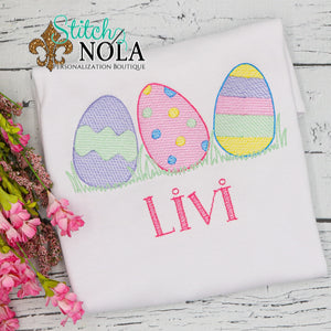 Personalized Easter Egg Trio in Grass Sketch Shirt